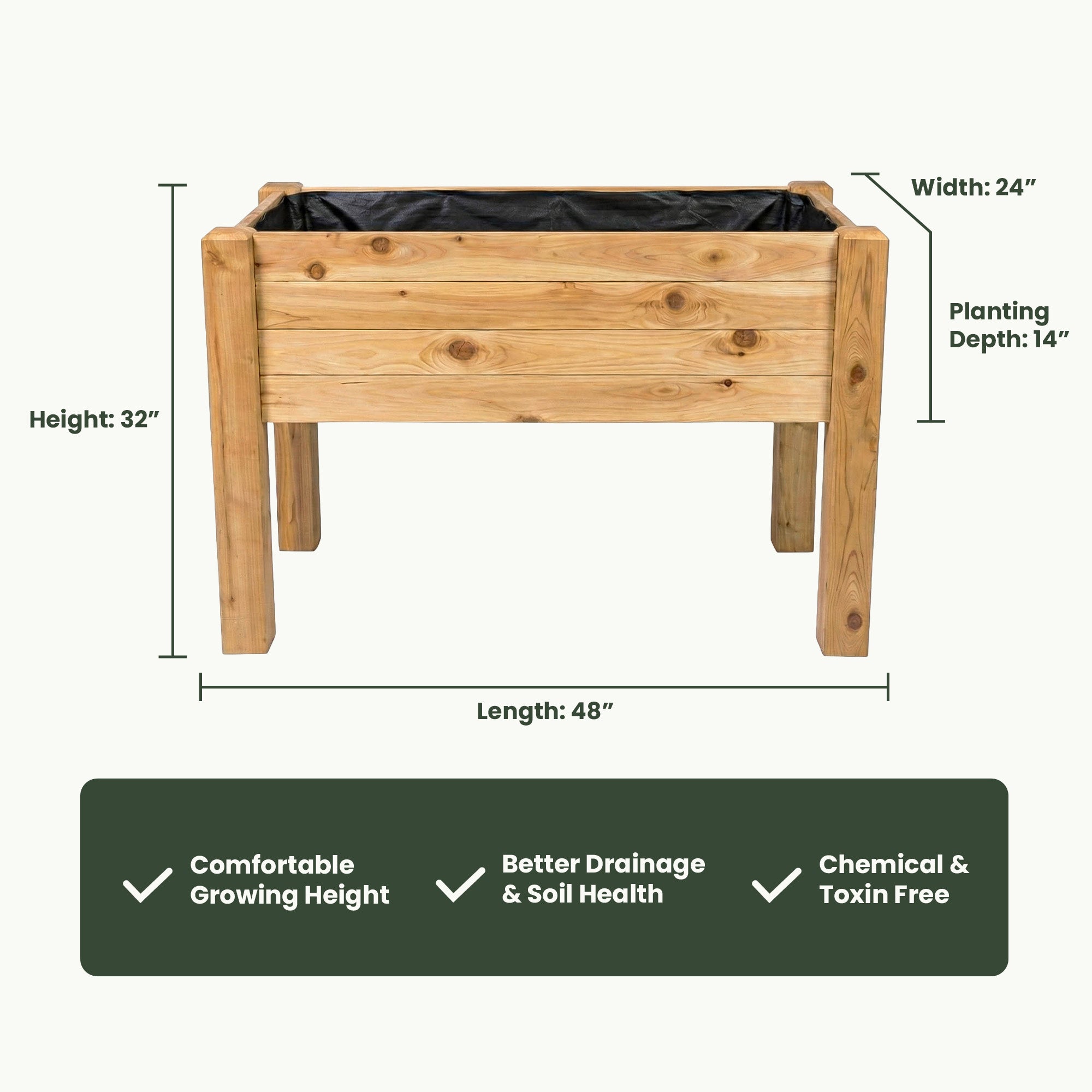 Elevated Garden Bed – 24” x 48” – 14” Deep Cedar Planter