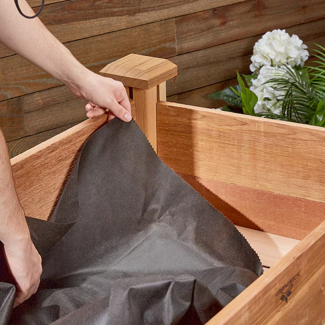 Tool-free cedar elevated garden bed shown from the front