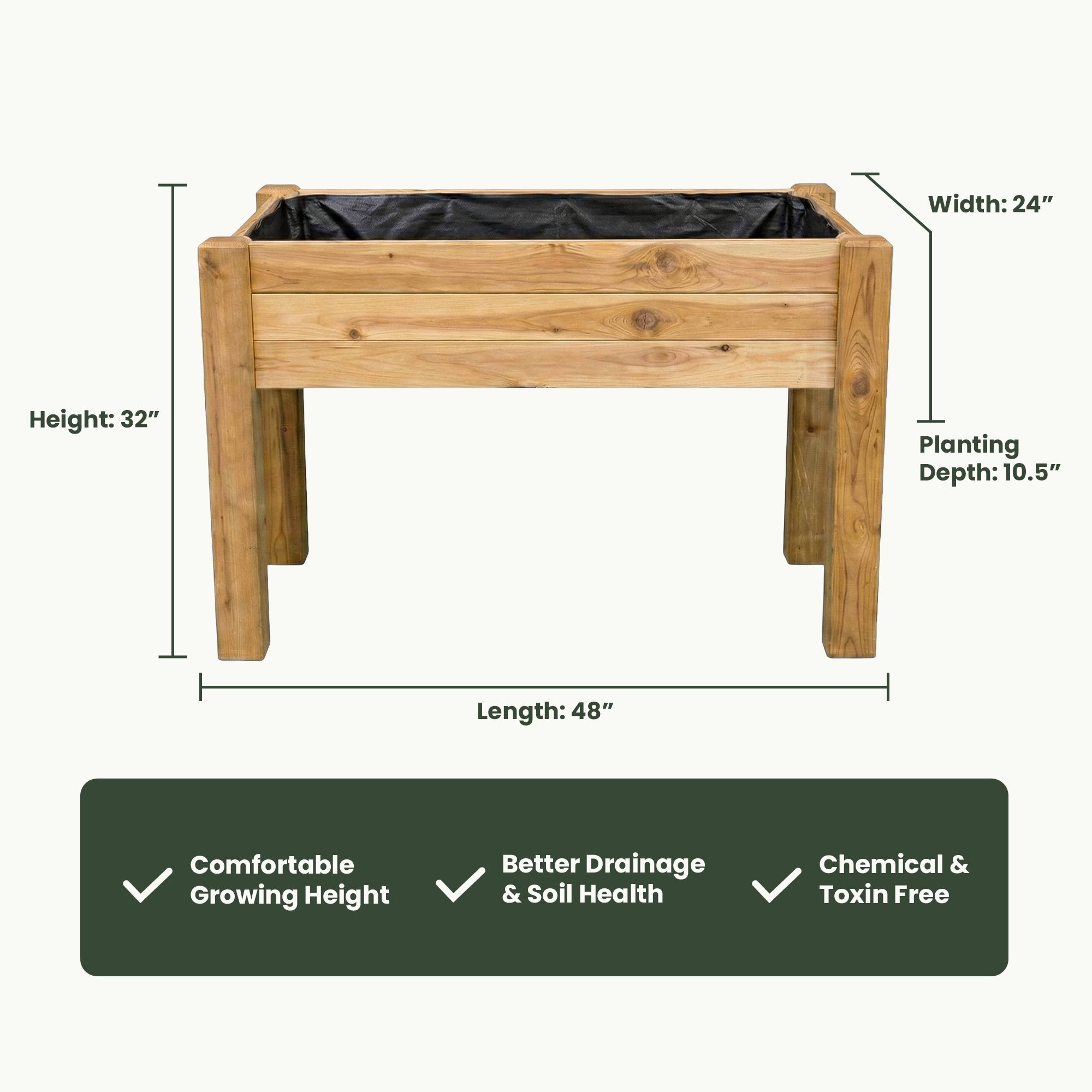 Elevated Garden Bed – 24” x 48” – 10.5” Deep Cedar Planter