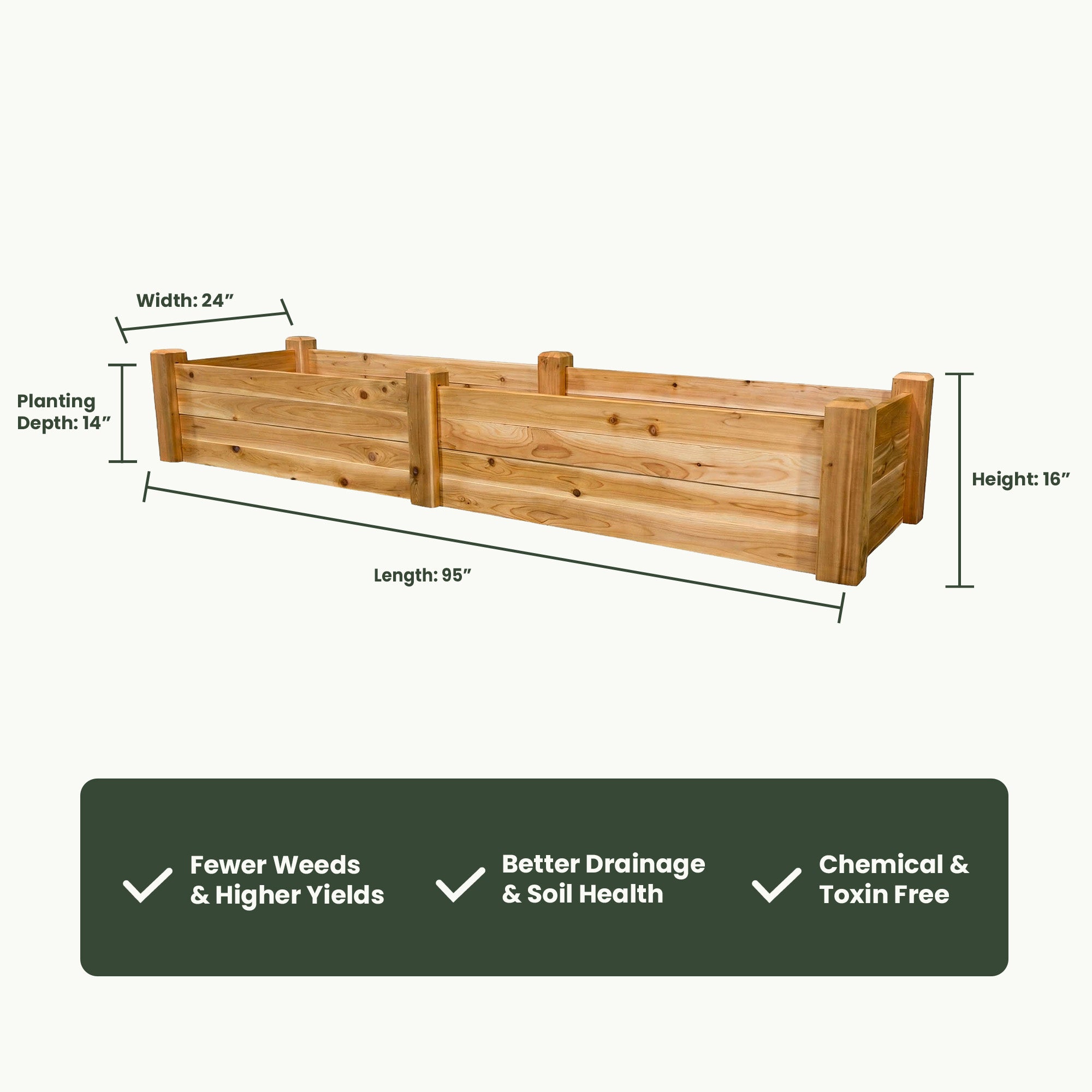 Raised Garden Bed – 24” x 95” – 14” Deep Cedar Planter